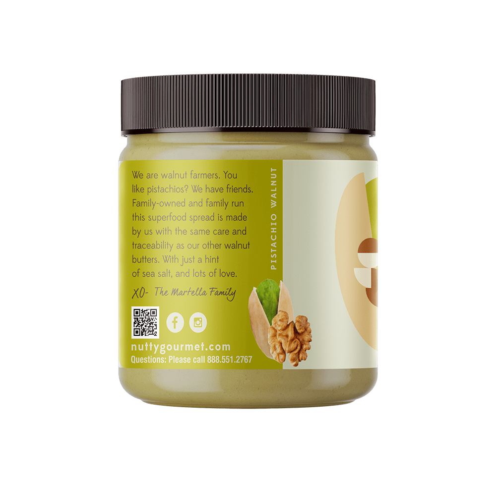 Nutty Gourmet Pistachio Walnut Butter - 10oz, 6-pack (Low-Sugar, Gluten-free, Peanut-free)