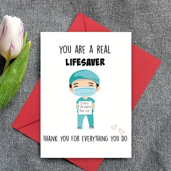 Thank You Card for Healthcare Workers – “You Are a Real Lifesaver” Design – Envelope Included, Blank Inside – Perfect Gratitude Gift for Medical Professionals