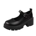 thumbnail image 2 of Mary Jane Shoes for Women, Retro Platform Chunky Heel Pumps, Round Toe Block Heel Dress Shoes, Matte Lug Sole Buckle Strap Office School Uniform Pumps, 2 of 5