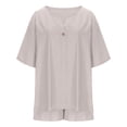 thumbnail image 5 of IWRICH Women's Short Sets 2 Piece Outfits Plus Size Linen Short Sleeve Shirts and Shorts Spring Summer Outfits Beige XXXL, 5 of 6