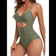 thumbnail image 3 of Trajes de Baño de una Pieza para Mujer, con Control de Abdomen, Corte Alto, Espalda Cruzada y Lazo. Verde XL, 3 of 6