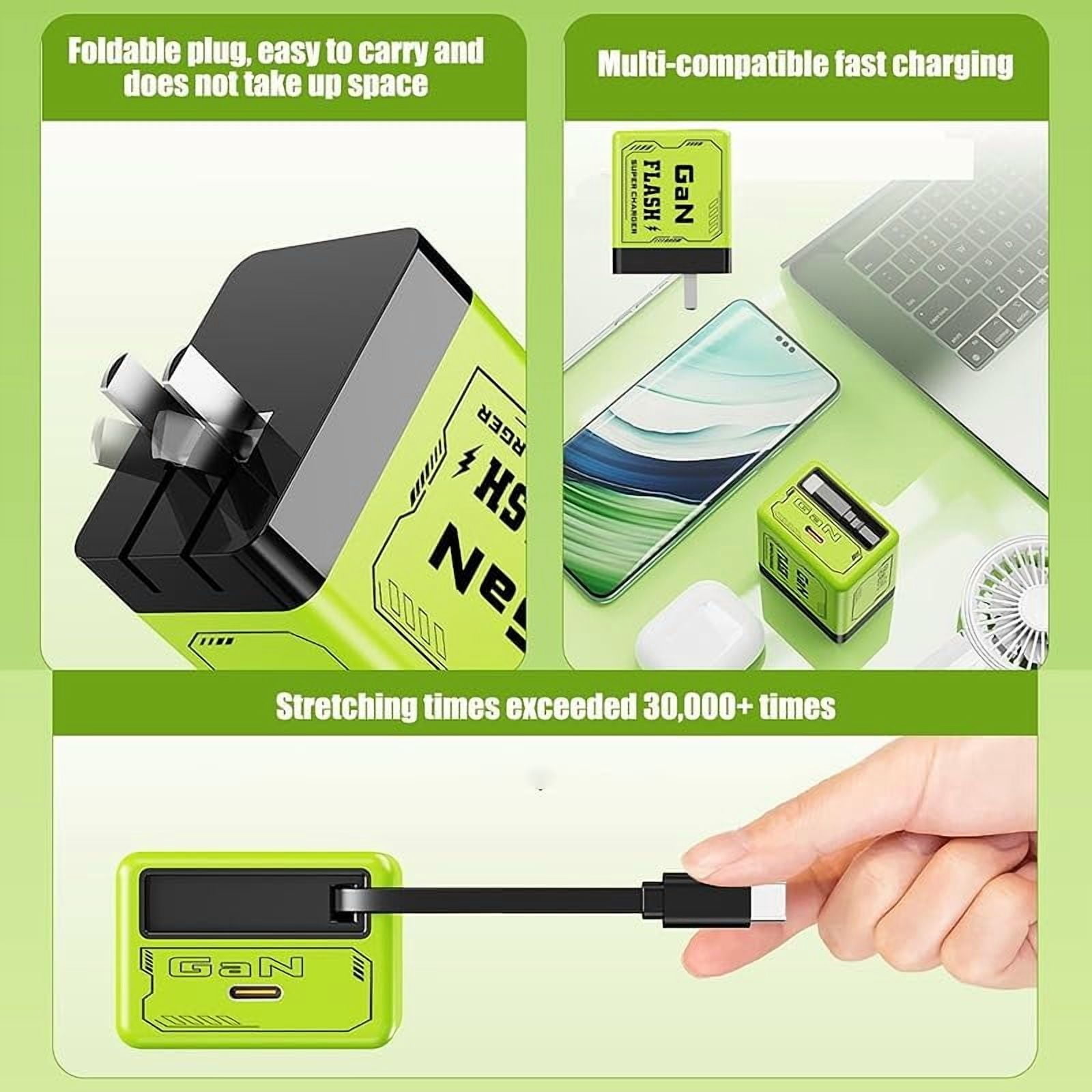 2 in 1 Gan Charger, All in One Foldable Plug for iPhone, 120w Compatible Fast Charging Power Adapter Retractable Wall 2-in-1 GaN 120W Fast Charger(Orange-2PC)
