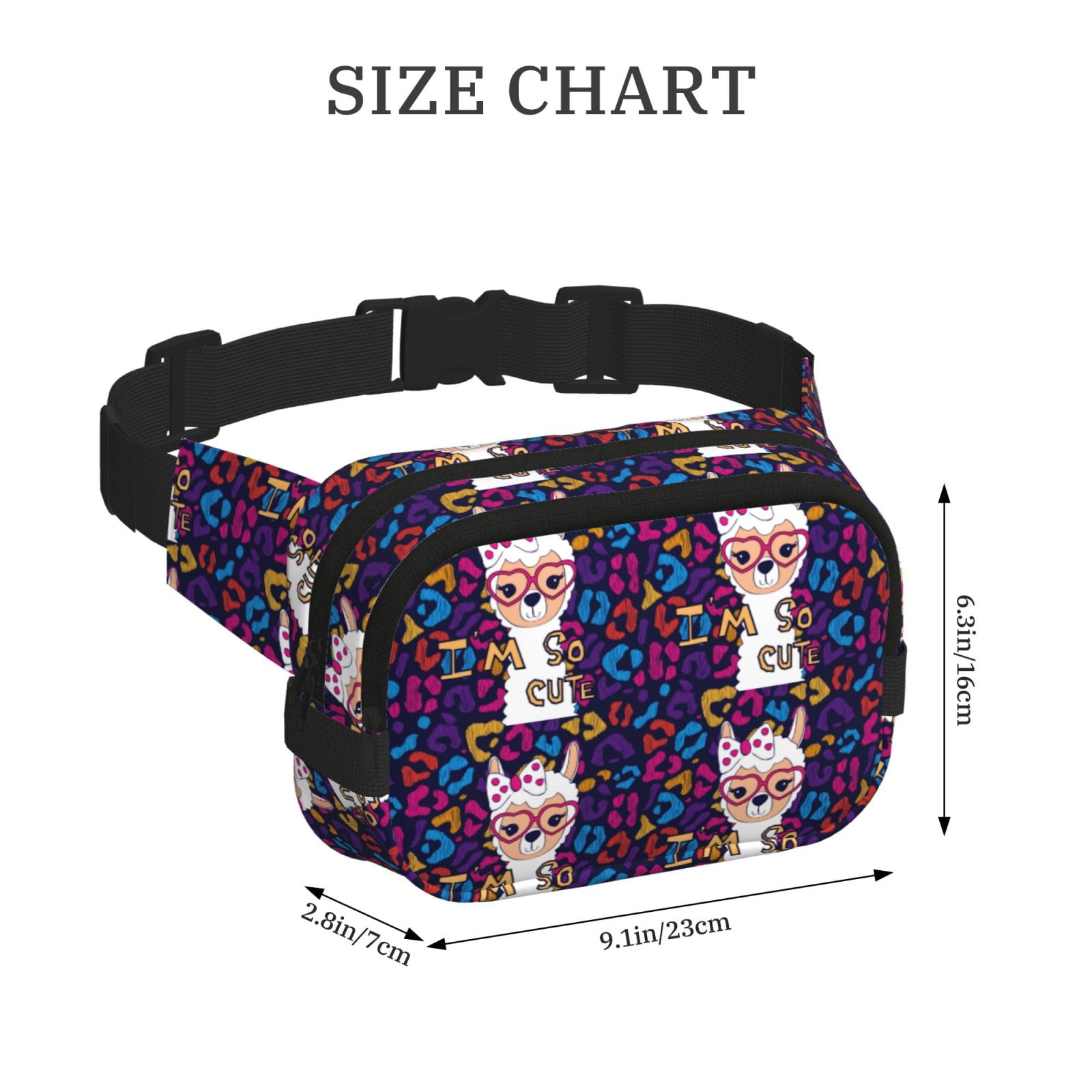 Picia Llama Alpaca Print Square Double-Layer Waist Bag Mini Adjustable Waist Belt Bag Exercise Running Travel Hiking