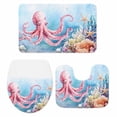 thumbnail image 2 of Pink Octopus Bathroom Rugs Set Nautical Watercolor Ocean Octopus Starfish Coral Seashell Non Slip Absorbent Bath Mats 3 Piece Set with Bathroom Rug, U-Shaped Floor Mat, Toilet Seat Cover Small Size, 2 of 9