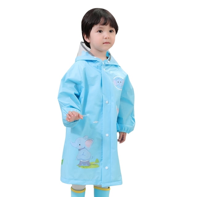 XASZHN Childrens Fashionable Cute Cartoon Pattern Raincoat Transparent Brim Hooded Rain Poncho Light Blue_002 M