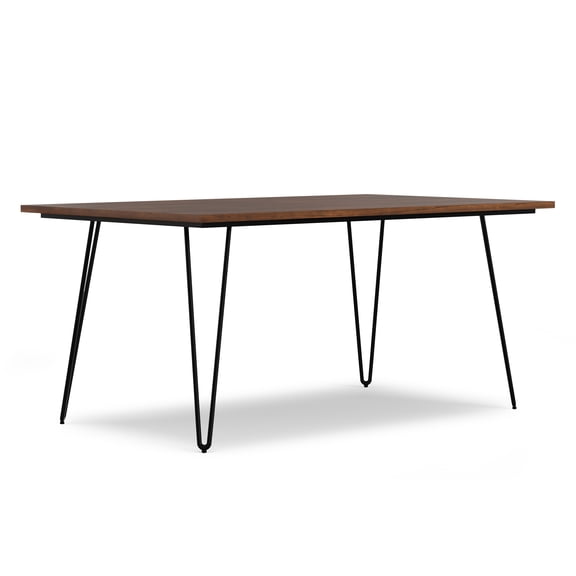 Simpli Home Hunter 66 inch x 40 inch Rectangle Industrial Dining Table in Walnut Veneer