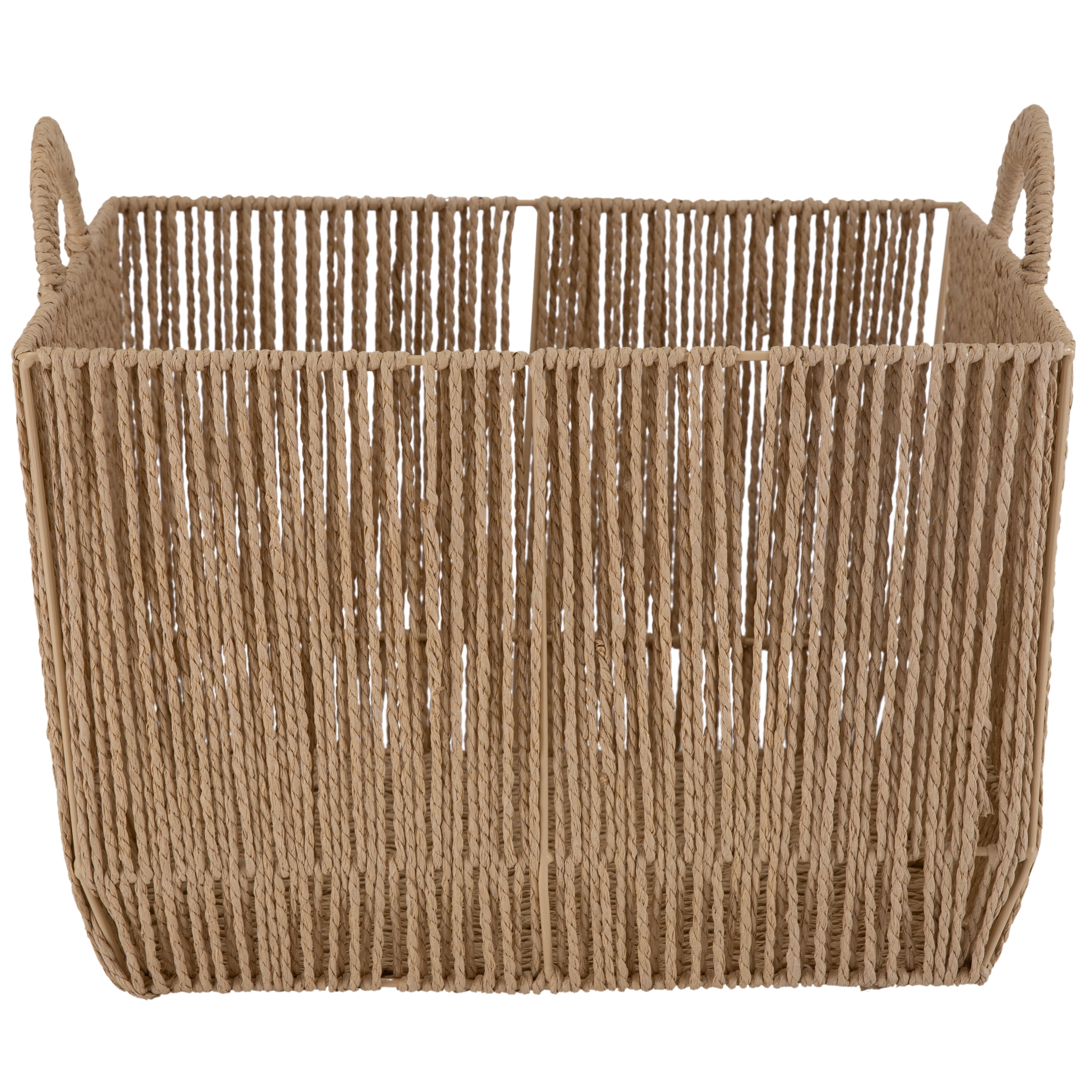 Simplify Vertical Weave Paper Rope Small Storage Basket with Round Handles
