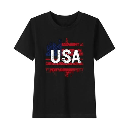 ZhuoLiL Shirts for Girls Size 7 Boys and girls Patriotic Graphic T-Shirt (2-15Y) - Short Sleeve Round Neck Summer Tee