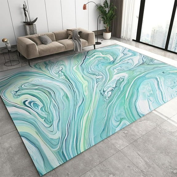 Blue Swirl Texture Area Rug, Abstract Geometric Marble Rugs for Living Room, with Anti-Slip Backing Washable Indoor Carpet for Living Room Bedroom Kitchen Laundry Home 2' x 3'