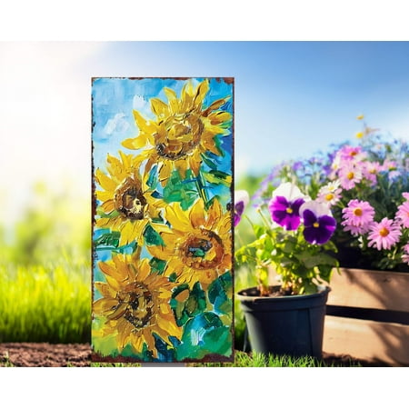 30in Summer Garden Stake – Oil Paint Style Sunflower Decor | Great for Outdoor Decor Yard Art and Garden Decorations