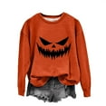 thumbnail image 2 of Women's Halloween Sweatshirts Long Sleeve Crewneck Pullover with Pumpkin Face Graphic Print Tops Fall Casual Comfortable Streetwear, 2 of 3