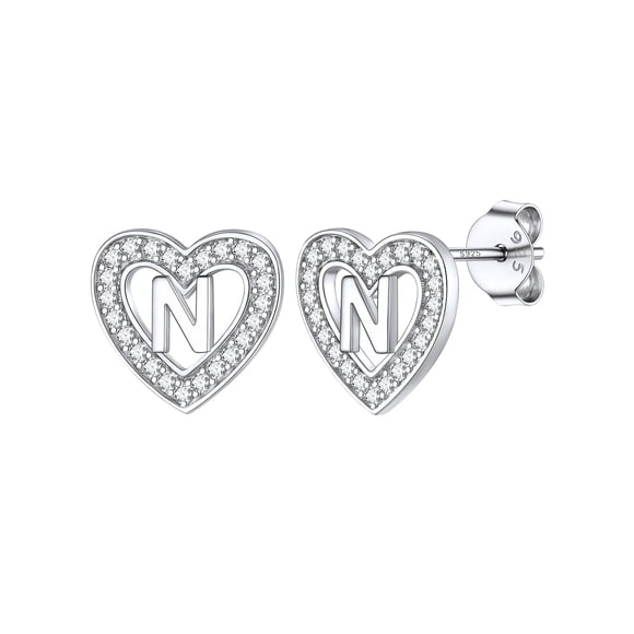 Pendientes de corazón de plata esterlina Silvora con Letra N Pendientes de botón iniciales para mujer Joyería hipoalergénica