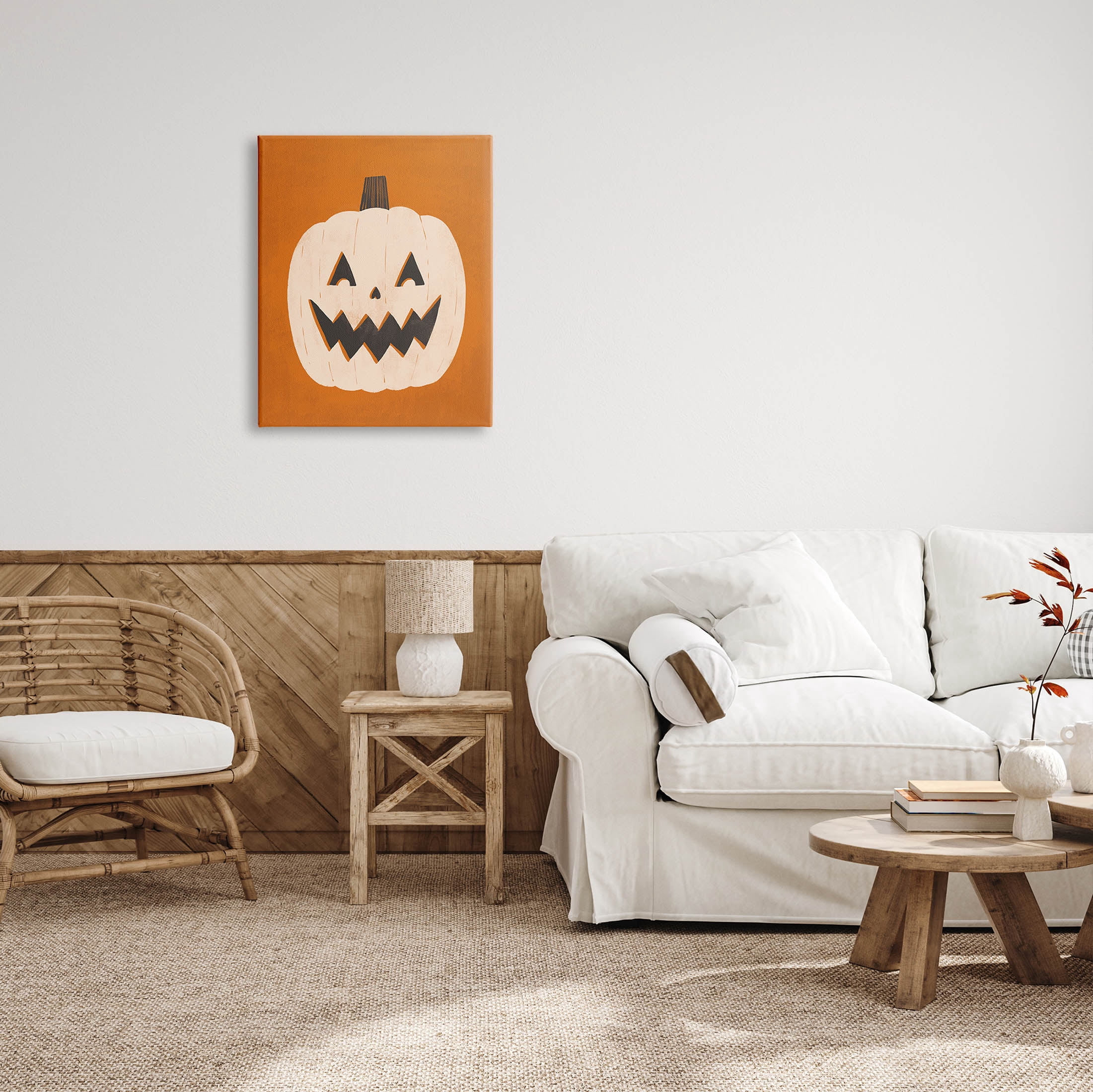 Stupell Industries Happy Jack-o-Lantern Halloween Pumpkin Graphic Art Gallery Wrapped Canvas Print Wall Art, Design by Loni Harris