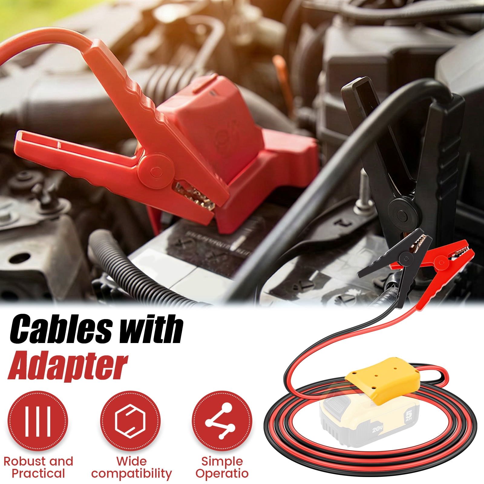 Jump Starter Cable with Battery Adapter 8AWG 3.3ft 12-24V Jumper Cable with Alligator Clip for Car Truck RV Portable Power Station
