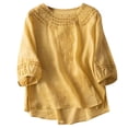 thumbnail image 7 of Cagogo Women Plus Size Two Piece Set Round Neck 3/4 Sleeve Blouse Wide Leg Pants Casual Solid Boho Loose Matching Outfits Summer Business Cruise Travel Clothes, Yellow 3XL, 7 of 7