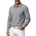 thumbnail image 2 of Men's Linen Shirts Long Sleeve Polo-Collared Button Solid Color Shirt Versatile Breathable Casual Business Tees (S, Gray), 2 of 5