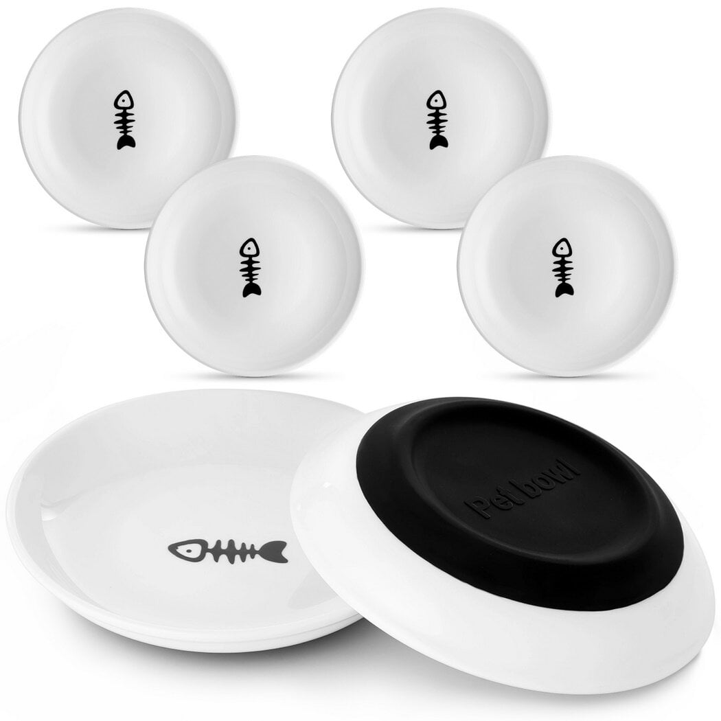 5.9'' Diameter Ceramic Cat Bowls, No Whisker Fatigue Wide Shallow Cat Dishes with Non-Slip Silicone Bottom, Food Water Plates Bowls for Pet Cat