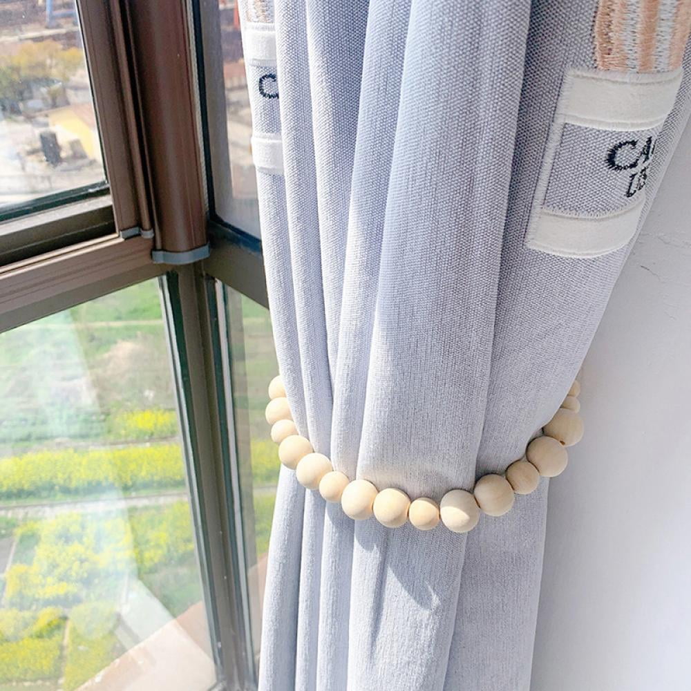 Set Of 2 Curtain Tie Backs Wood Bead Curtain Hold Window Farmhouse Garland Decor Accessories Home Decoration