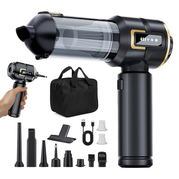 Aspirateur de Voiture Sans Fil avec Affichage de la Batterie, Mini Aspirateur à Main 23000PA, Dépoussiéreur à Air Comprimé 4-en-1 & Souffleur d'Air & Pompe à Main