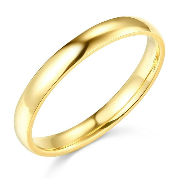 Solid 14k Yellow Gold Ring Plain Wedding Band Polished Finish Regular Fit, 3 mm Size 5
