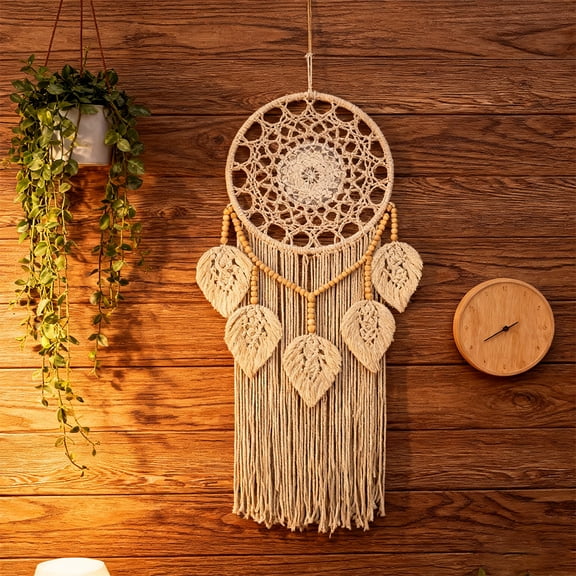 New Dream Catchers, Boho Dream Catchers Wall Decor, Macrame Dream Catcher with 5 Woven Leaves Wood Beads Tassels for Bedroom Decor,Fall Decor,Room Decor,Christmas Decorations,Home Decor