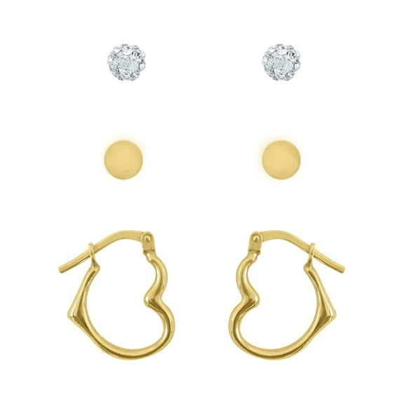 Brilliance Fine Jewelry 10K Gold Filled Crystal Ball Studs and Heart Hoop Children’s Set