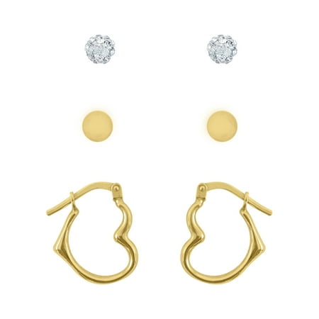 Brilliance Fine Jewelry 10K Gold Filled Crystal Ball Studs and Heart Hoop Children’s Set