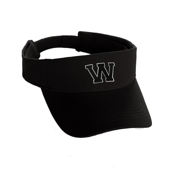 Custom Sport Sun Visor Hat A to Z Initial Team Letters, Black Visor White Black Letter W