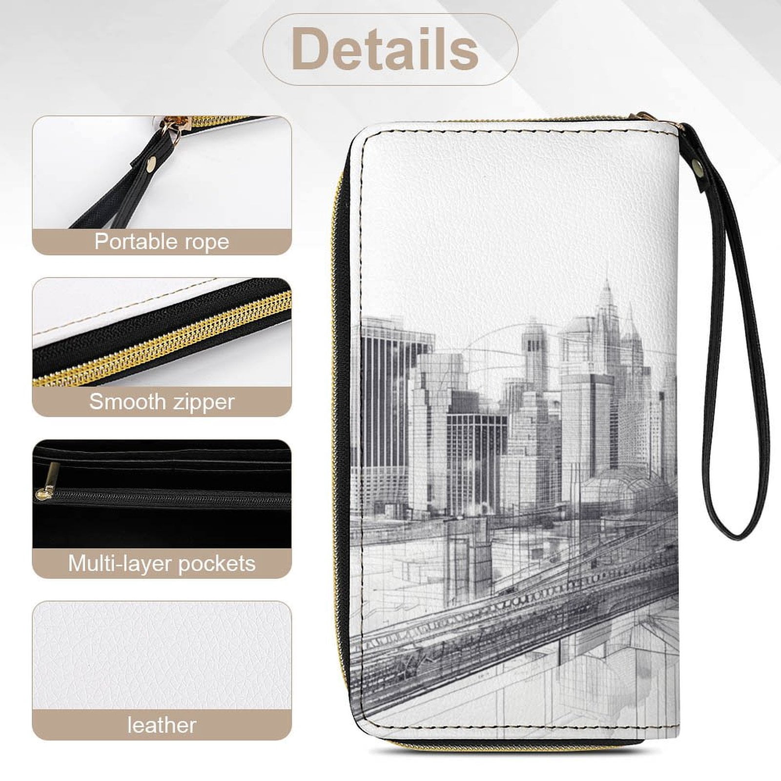 Womens Wallet Bifold Ladies Cluth Bag Wristlet Wrist Strap Long Purse Brooklyn Hologram Design