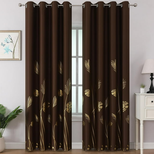 Cortinas Estelar Textiler 132 x 274 cm, color marrón dorado Palm Blackout