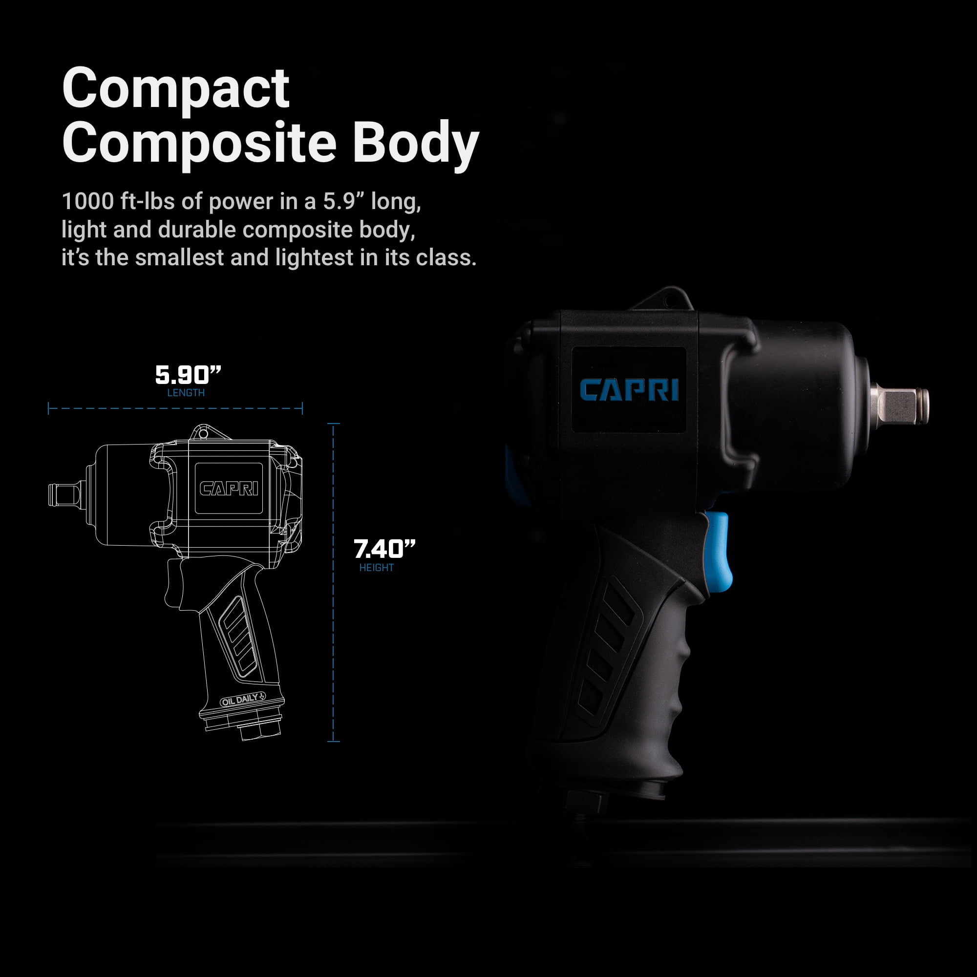 Capri Tools 1/2 in. Twin Power Air Impact Wrench, 1000 ft. lbs.