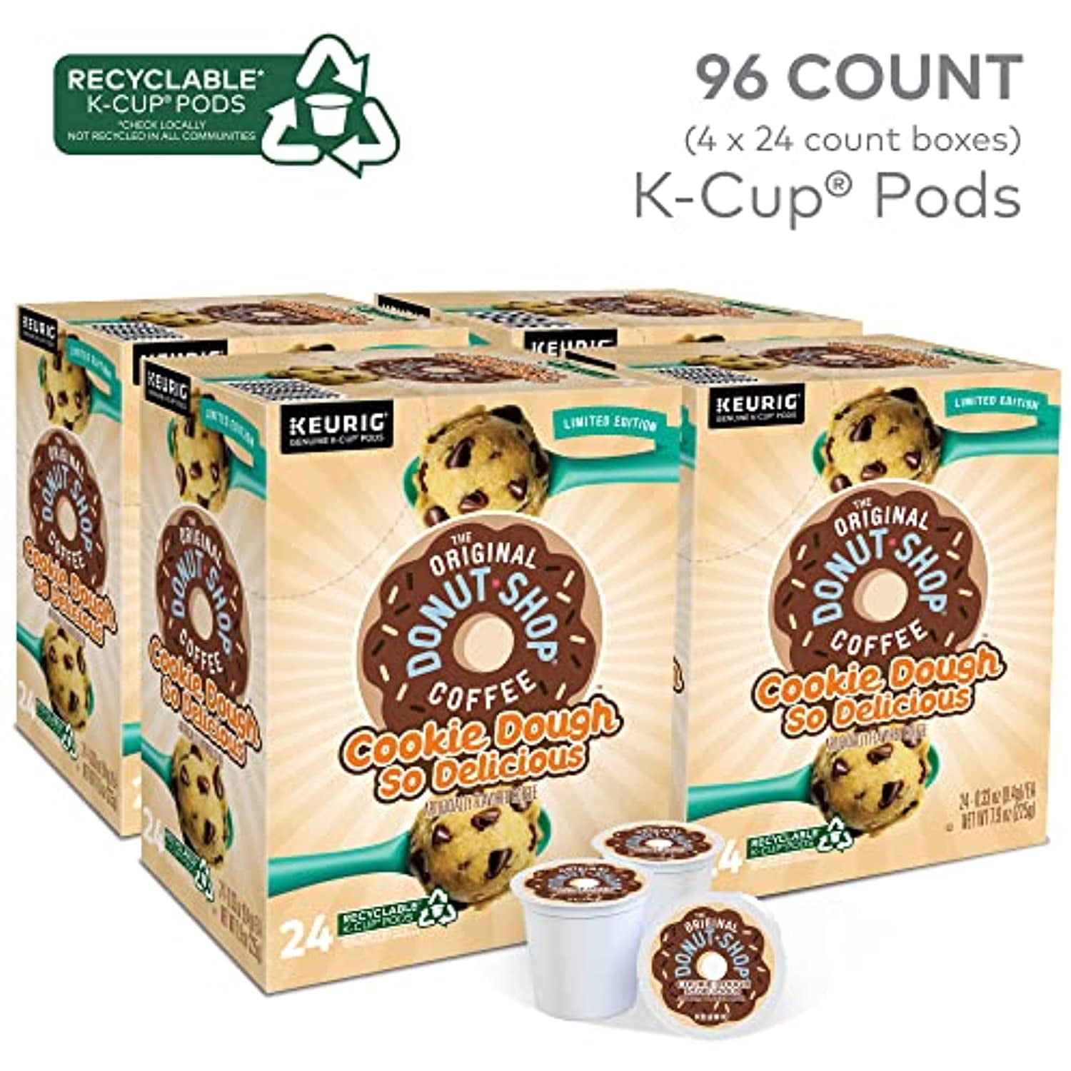 The Original Donut Shop Cookie Dough So Delicious, Keurig Single Serve K-Cup Pods, Flavored Coffee, 96 Count