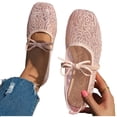 thumbnail image 5 of Wensltd Women's Floral Lace Bow Mary Jane Flats Elastic Strap Flat Shoes Daily Walking Soft Ballet Flats Pink, 5 of 8