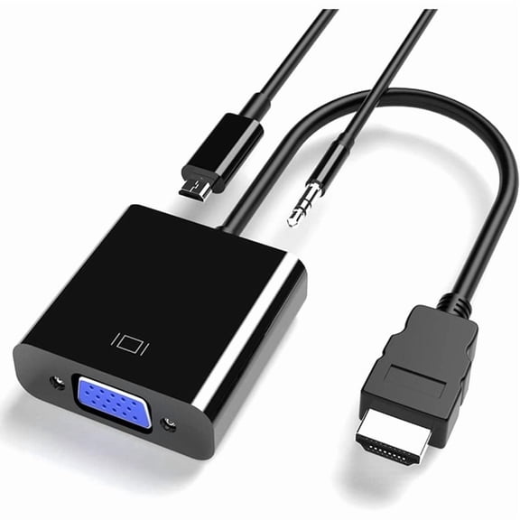 HD to VGA adapter, 1080P HD-VGA converter, with 3.5mm audio jack and USB power supply, suitable for laptops, PCs, PS4, Blu-ray players, Raspberry Pi, Xbox, monitors, projectors, and other devices