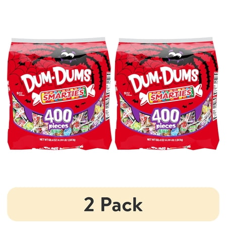 (2 pack) Dum Dums & Smarties Halloween Assorted Candy Mix Lollipops & Suckers, Allergen Free Hard Party Candy Bags, 400 Count