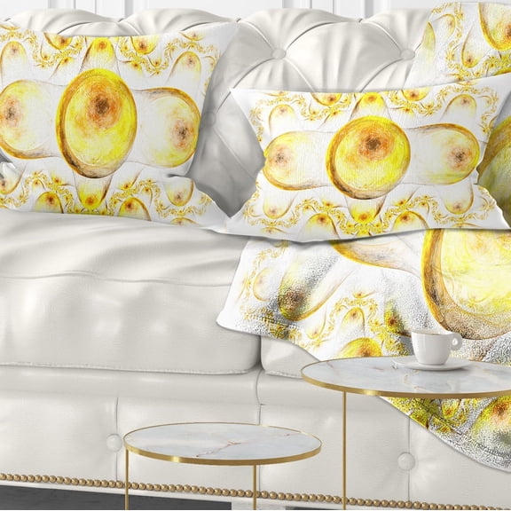 Designart Yellow Exotic Pattern on White - Abstract Throw Pillow - 12x20