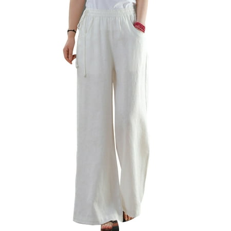 

Grianlook Women Wide Leg Palazzo Lounge Pants with Pockets Light Weight Loose Comfy Casual Pajama Pants Loose Fit Flared Linen Pants White M