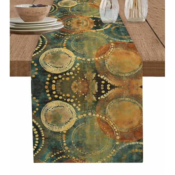 Vintage Geometric Table Runner Cotton Linen 90 Inch Holiday Dresser Scarves, Watercolor Abstract Art Tablerunner for Kitchen Coffee Dining Bedroom Home Living Room Dinner Scarf Décor 13''x90''