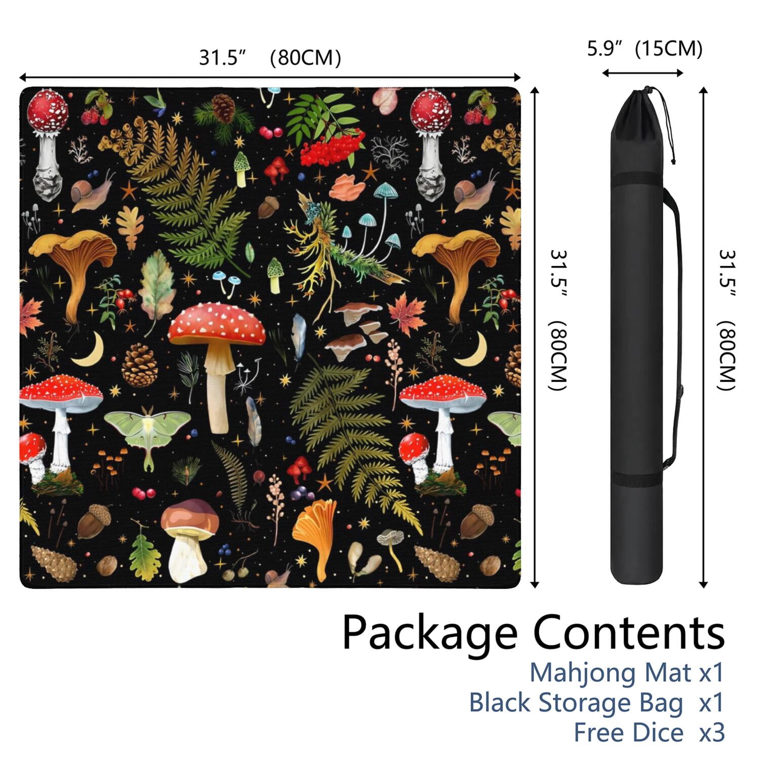 Square Plants Mahjong Playing Mat 31.5x31.5 Inches Made of High Quality Rubber Featuring Anti-Slip Non-Slip Backing and Noise Reduction for Tiles Cards Board Games