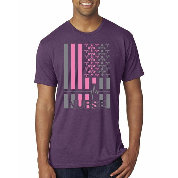 Nurse Flag Heartbeat Hero Caregiver Nurse Gift | Mens Independence Day Premium Tri Blend T-Shirt, Vintage Purple, Small