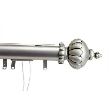 Rear Slider Rod - Elite Satin Nickel 30 to 48 Inch Decorative Traverse Rod w/ Sliders Imperial Finial