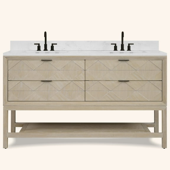 Legion Furniture 60" VANITY WHITEWASHED OAK FINISH KD ON LEGS WITH 1" THICK WHITE ARTIFICIAL STONE