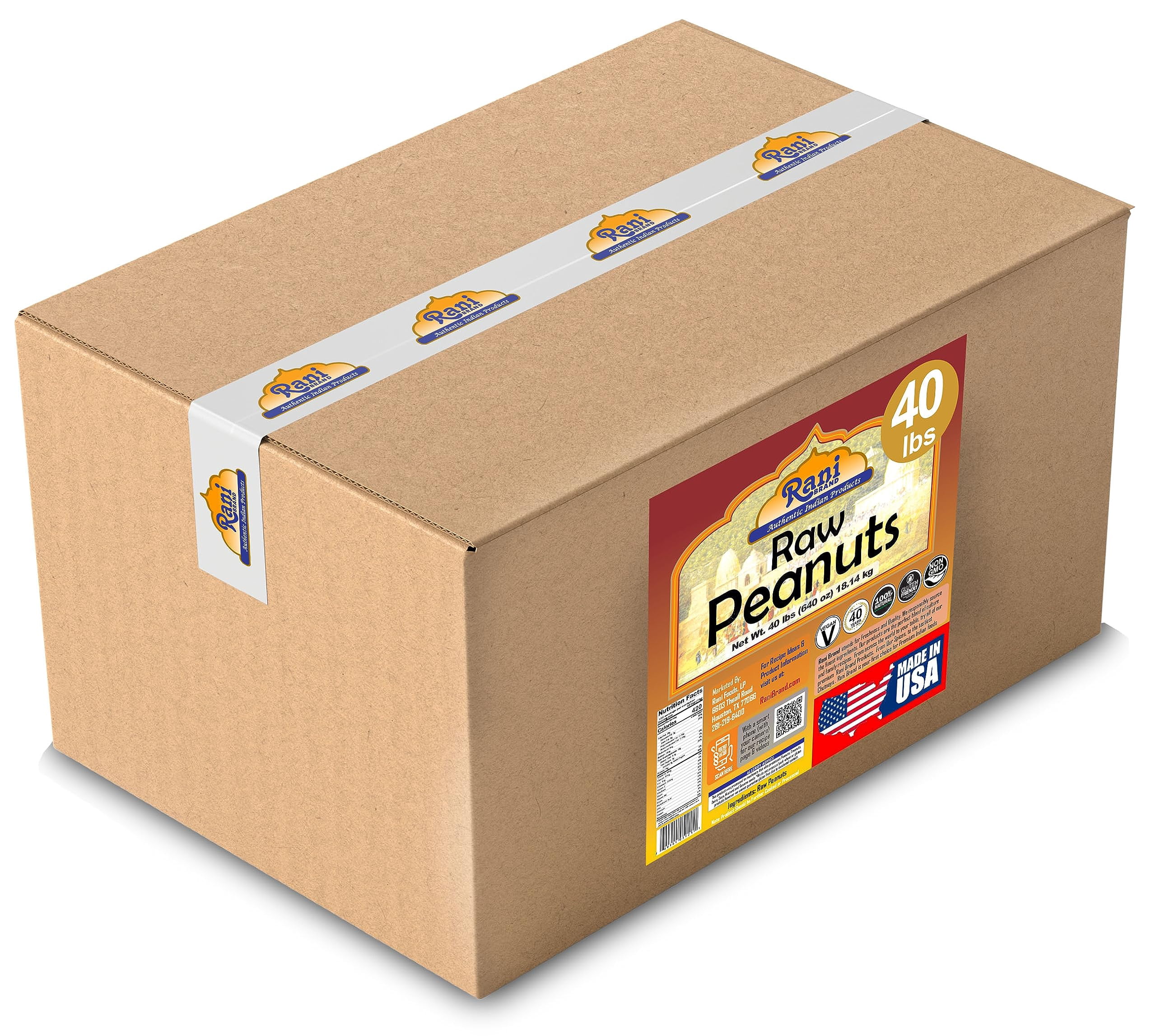 Rani Peanuts, Raw Whole With Skin (uncooked, unsalted) 40lbs (640oz) 18.14kg Bulk Box ~ All Natural | Vegan | Gluten Friendly  ~ Spanish Grade Groundnut/Red-skin