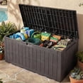 thumbnail image 7 of Dextrus 134 Gallon Large Resin Deck Box, Dark Brown Waterproof Outdoor Storage Box, Lockable Patio Container with 2-Person Bench Seating for Cushions, Garden Tools and Pool Accessories, 7 of 7