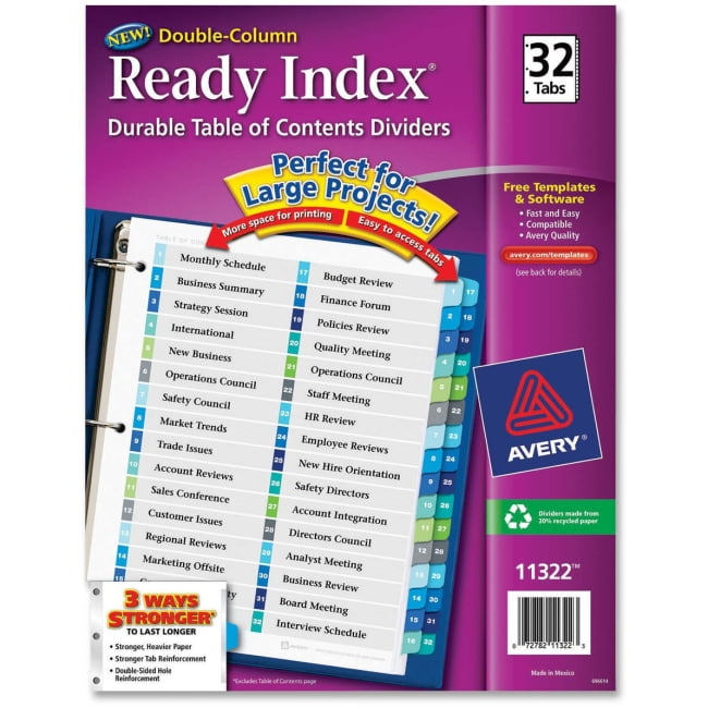 Avery Ready Index Customizable Table of Contents Double Column Dividers - 8.5' Width x 11' Length