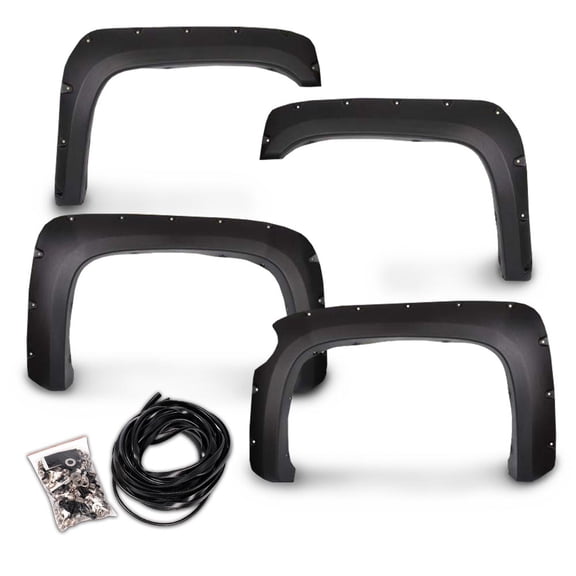PIT66 Fender Flares Rugged Textured Pocket Riveted Style Fit for 2007-2013 Chevy Silverado 1500 Wheel Flares Black Set 4Pcs