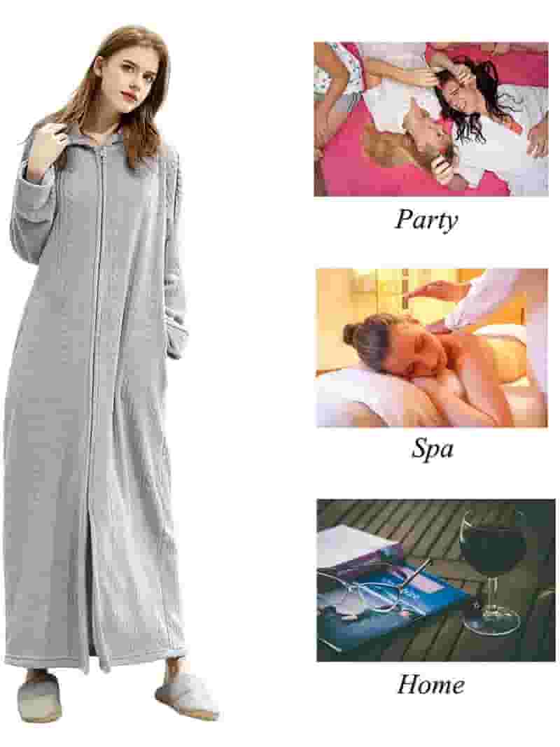 LOFIR Women's Zipper Bath Robe, Lightweight Full Length LOFIR Women's Zipper Bath Robe, Lightweight Full Length