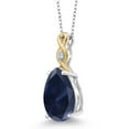 thumbnail image 3 of Gem Stone King 925 Silver and 10K Yellow Gold Pear Shape Blue Created Sapphire and White E-F Lab Grown Diamond Keren Hanan Pendant Necklace for Women (12.68 Cttw), 3 of 5