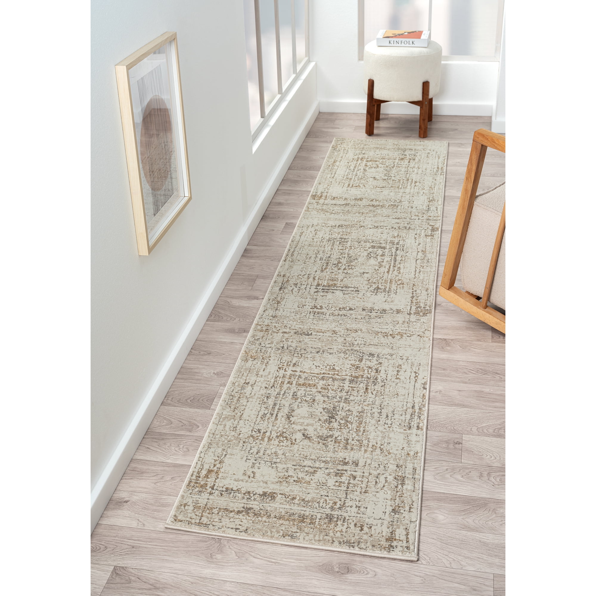 Harlow Hill Claire Abstract Transitional Performance Polyester Indoor Runner Rug, Beige/Gray, 2' x 10'