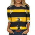 thumbnail image 2 of LYEAA Women 3/4 Sleeve Festival Tops Round Neck Bee Pattern Casual Blouse Soft Cotton Blend Comfortable Fit Summer Outfit Yellow S, 2 of 5